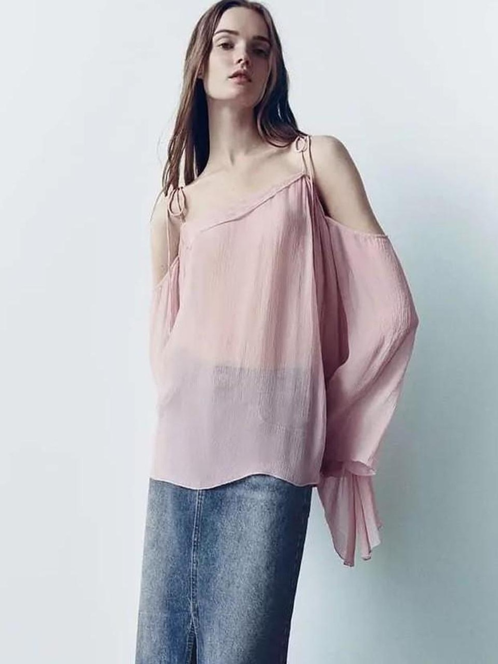 Zara Pink Cold-Shoulder Tie-Strap Camisole